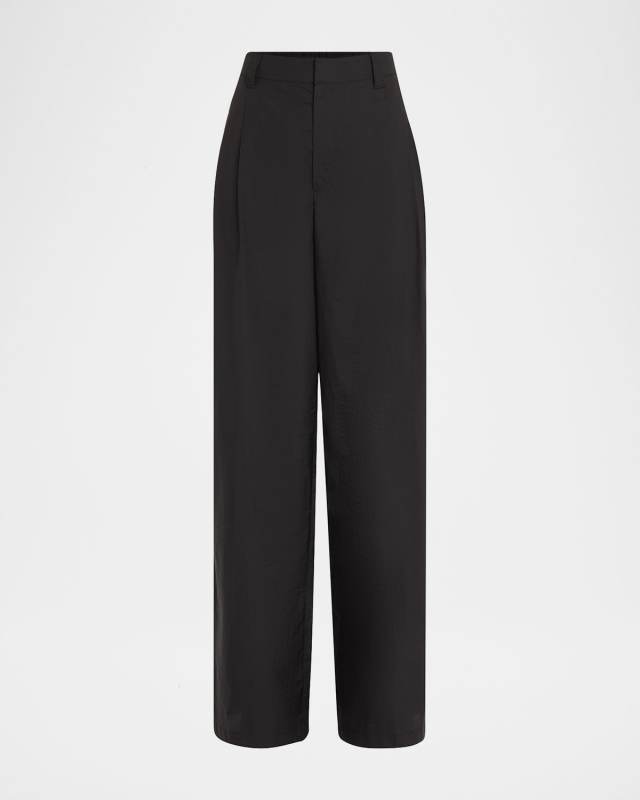 Techno Cotton Poplin Pleated Wide-Leg Sartorial Pants